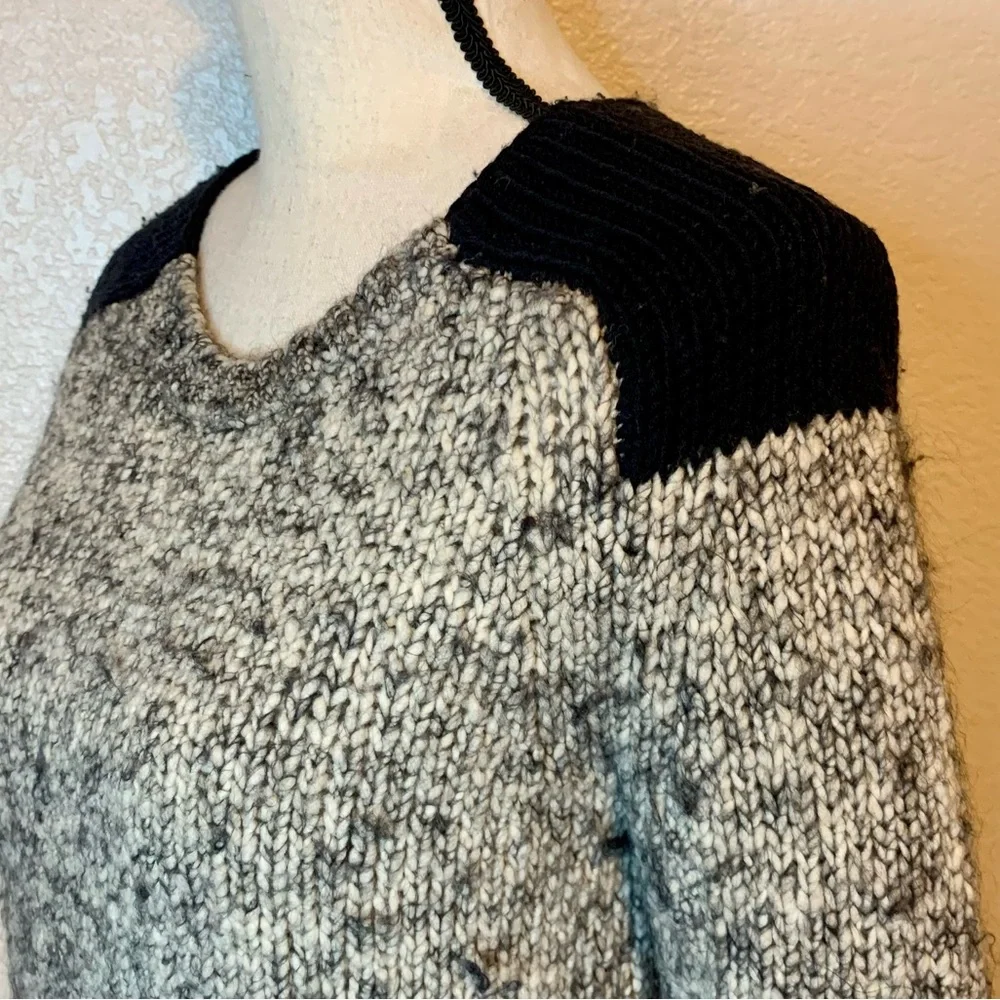 J. Crew Wool & Mohair Sweater Black & White Marled Colorblock Shoulders Small